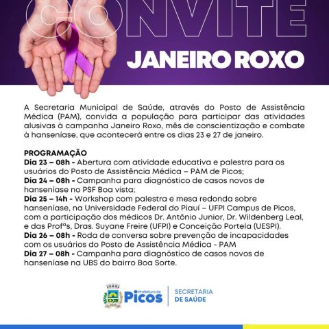 Janeiro Roxo: alerta para o combate e prevenção da Hanseníase - Prefeitura  Municipal de Vitória da Conquista - PMVC